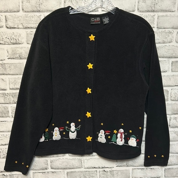 C & B Sport Women Snowman and Stars Button up Christmas Long Sleeve Jacket Small - Picture 1 of 10